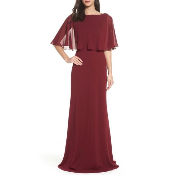 La Femme Popover Chiffon Gown in Garnet, Size 8 - Picture 6 of 12